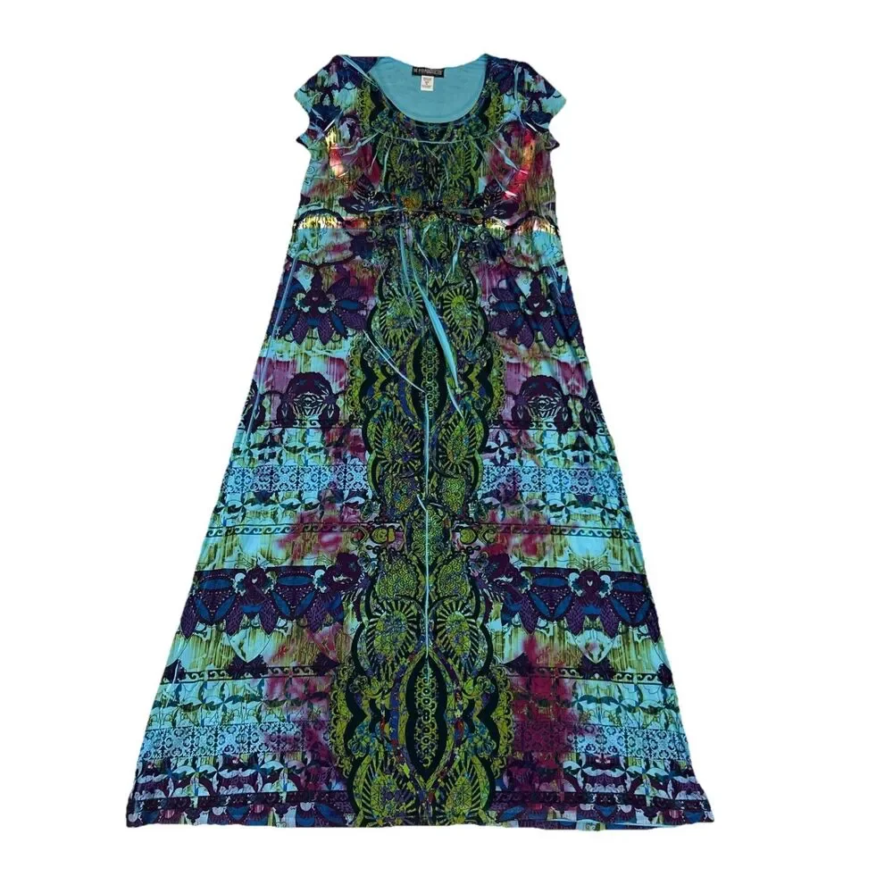 The Pyramid Collection Maxi Dress Womens XL Blue Purple Stretch Long USA Y2K